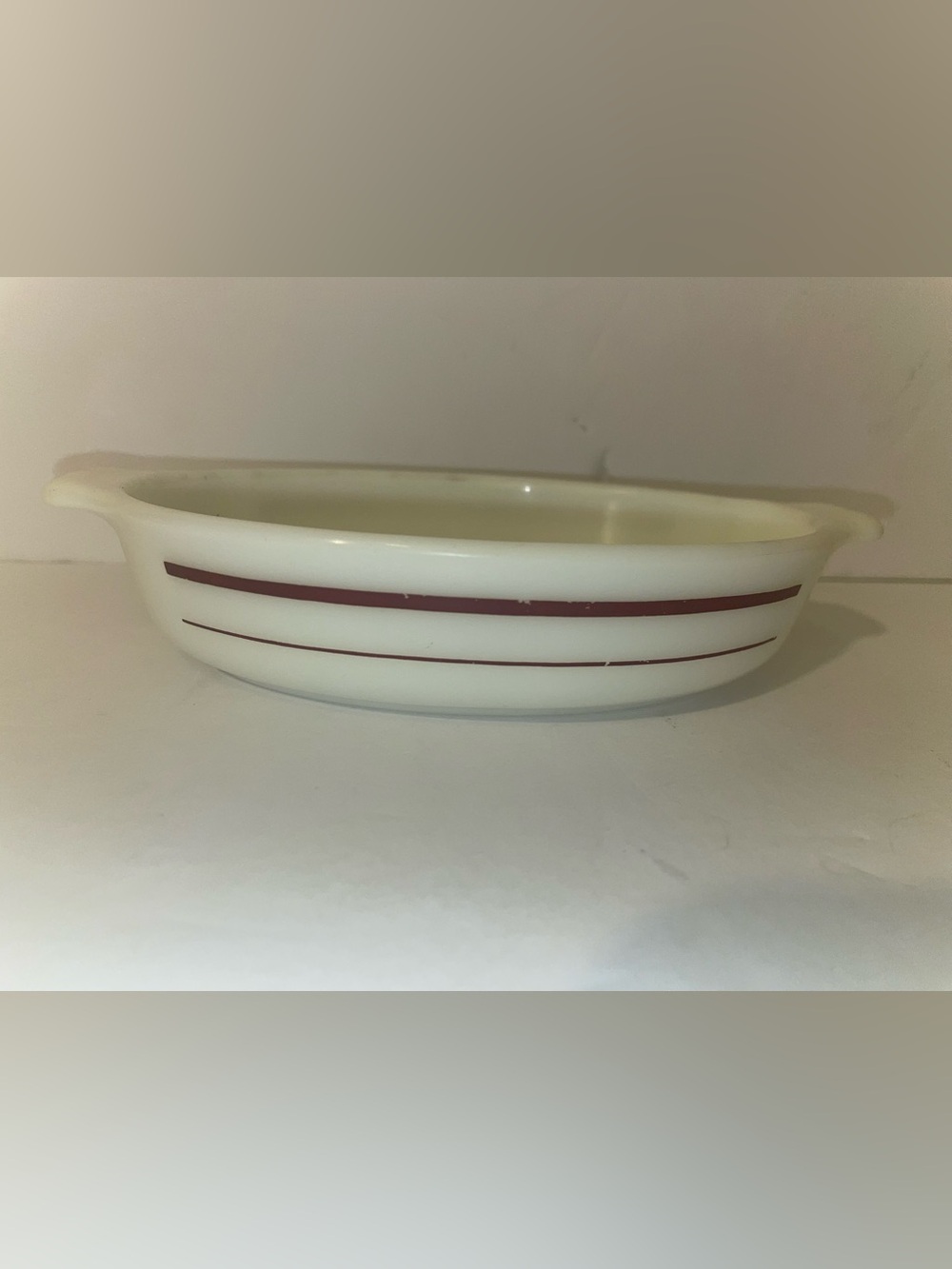Pyrex Pixie 700 Ruby Maroon Stripe Band Au Gratin Dish Vintage
